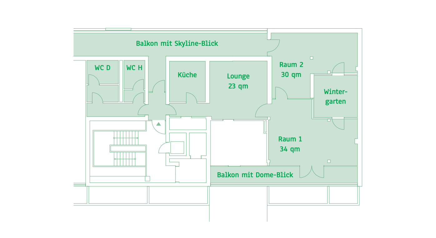 Grundriss alma:s Spaceee – 99 m², 4. Obergeschoss, Berliner Straße 27 Frankfurt am Main